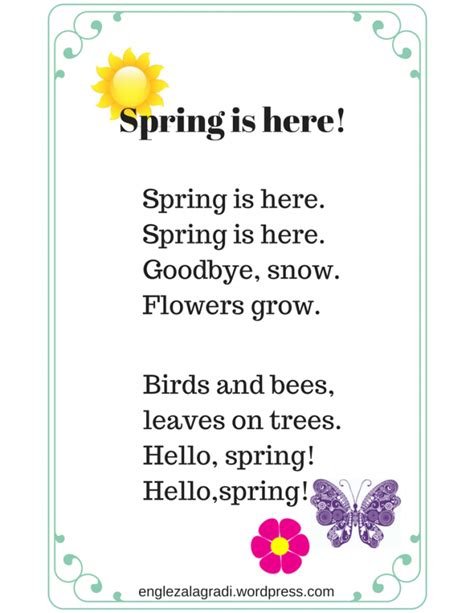 English Spring Poems Preschool Spring Songs Spring Poem Spring