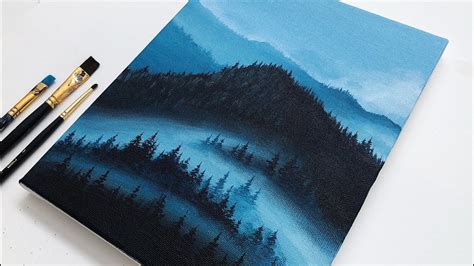 Acrylic Painting Misty Forest Mountain Landscape Easy Acrylic