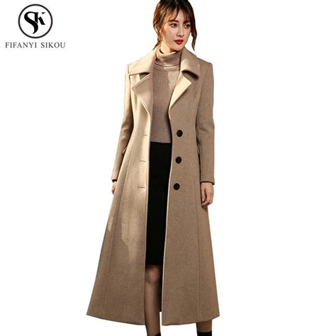 2018 Winter Coat Women High End Wool Coat Classic Single Breasted Thick Warm Long Woolen Coat
