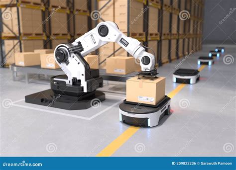 The Robot Arm Picks Up The Box To Autonomous Robot Transportation In