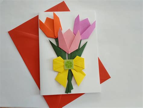 Handmade Origami Flower Card Mothers Day Card Tulip Etsy