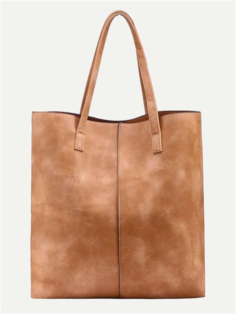 Brown Faux Leather Tote Bag With Crossbody Bag Sheinsheinside