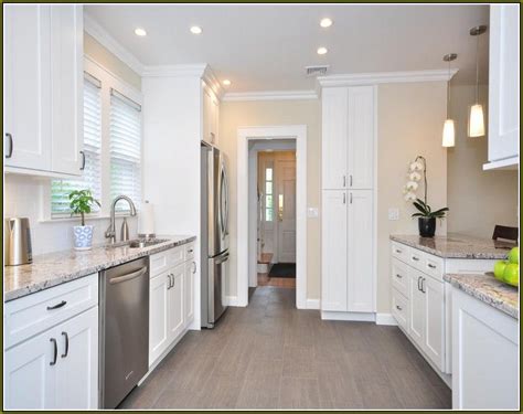 White Kitchen Cabinets With Gray Wood Floors - White And Grey Kitchen Cabinets