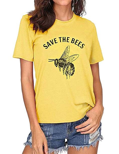 Anbech Save The Bees T Shirt Women Vintage Retro Graphic Yellow Casual