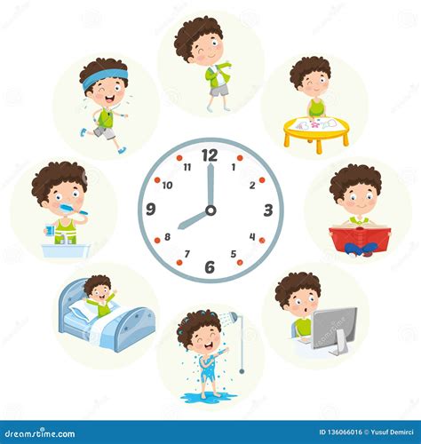 Vector Illustration Of Kids Daily Routine Activities Cartoondealer
