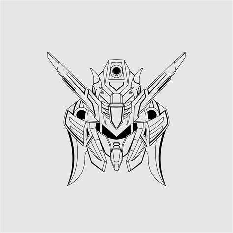 Costum Gundam Head T Shirt Illustration Black And White Sketch Mecha