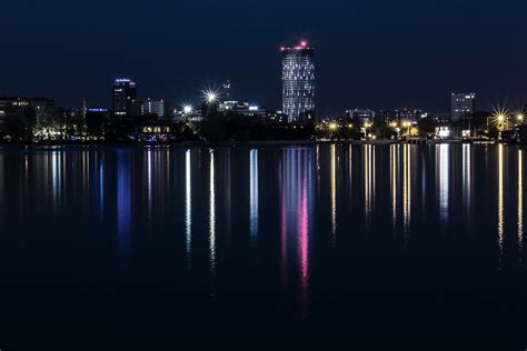 3840x2560 City Cityscape Downtown Lights Night Reflection River