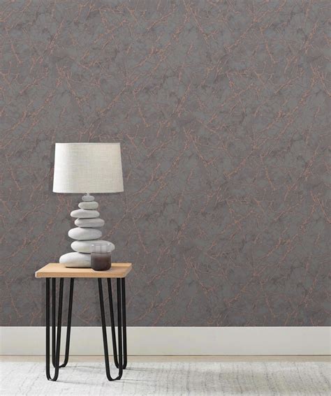 Metallic Marble Wallpaper Charcoal And Copper Fine Decor Fd42267