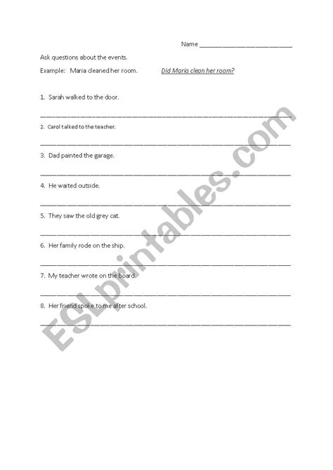 Change Sentences To Questions With Did Esl Worksheet By Carolinemiller