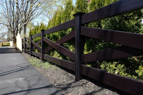 Our vinyl rail fence and classy post and rail fence can help you create a ranch or modern horse property motif almost effortlessly. Fence - illusions black pvc vinyl crossbuck post and rail ...