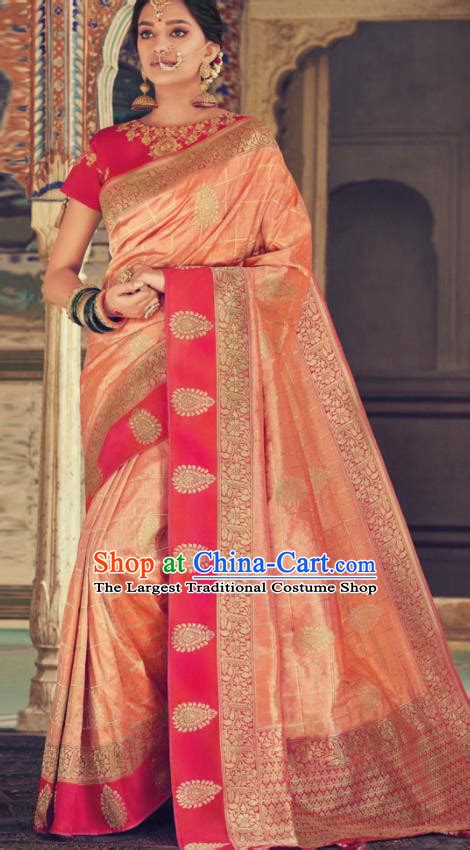 Asian Traditional Indian Light Pink Art Silk Sari Dress India National Festival Bollywood