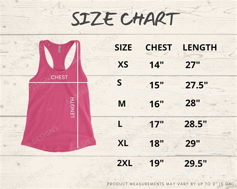 Tank Top Next Level 1533 Size Chart N1533 Womens Etsy
