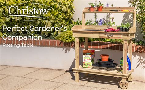 Christow Garden Potting Table Wooden Work Bench With Wheels Drawer