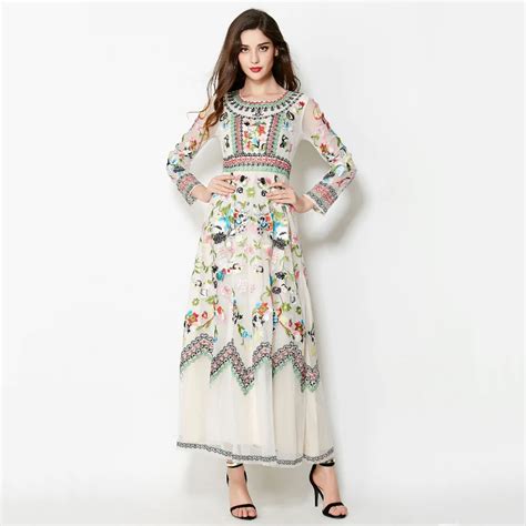 Women S White Embroidery Maxi Long Dress Female Famous New Autumn