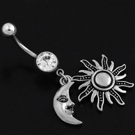 Vintage Women Sexy Dangle Sun And Moon Navel Button Rings Belly Piercing Surgical Steel Belly