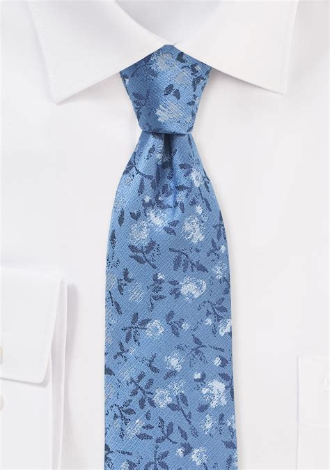 Skinny Floral Tie In Country Blue Cheap