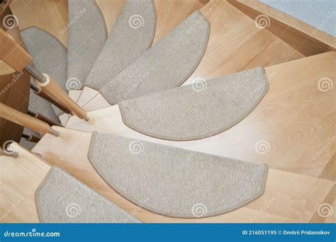 Steps Of Curved Wooden Staircase With Anti Slip Mat Stock Image Image