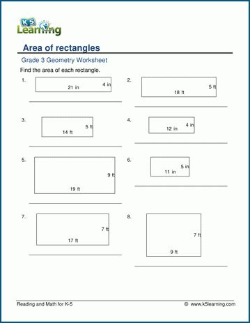 To find the area of a square, multiply the length of one side by itself. Area of rectangles worksheets | K5 Learning
