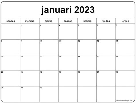 Januari 2023 Kalender Svenska Kalender Januari