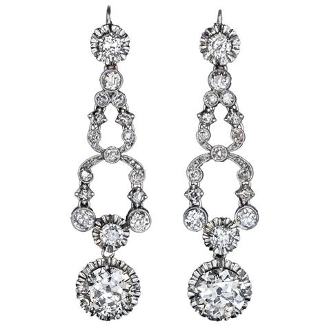 1920s Art Deco Diamond Gold Platinum Dangle Earrings For Sale At
