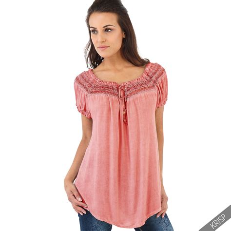 Womens Summer Loose Fit Boho Hippie Gypsy Cotton Off Shoulder Tunic
