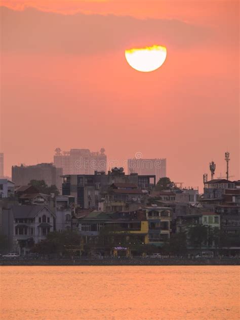 Sunset On The West Lake Hanoi Vietnam Editorial Image Image Of