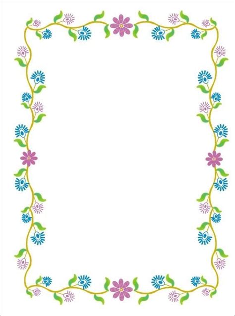 A Square Frame With Flowers And Leaves On The Edges In Blue Pink