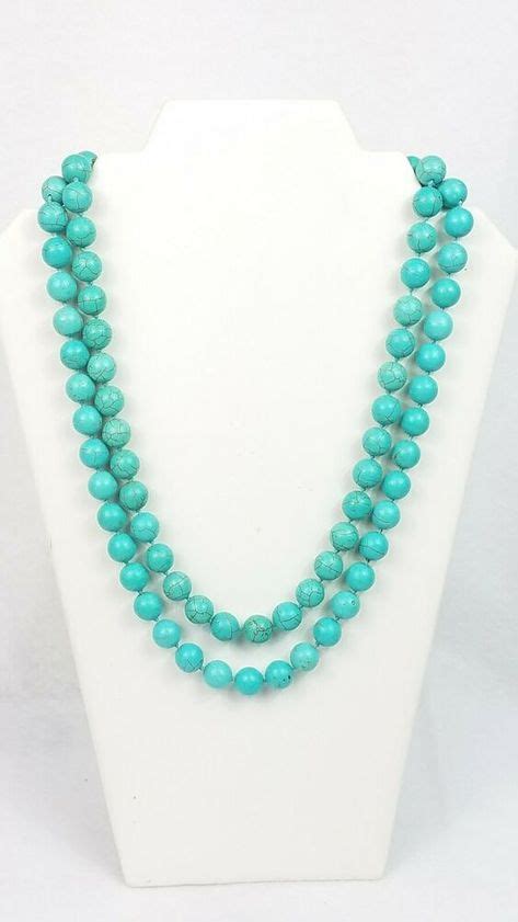 Vintage Estate Turquoise Blue Howlite Bead Beaded Long Necklace Hand