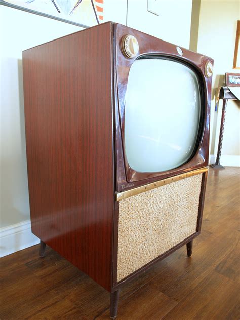 Vintage Console Tv Set Mid Century Modern Television Big Wooden