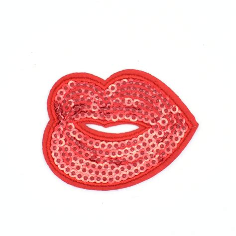 2pcs Kissing Red Lip Iron On Patches Sequined Applique Patches For