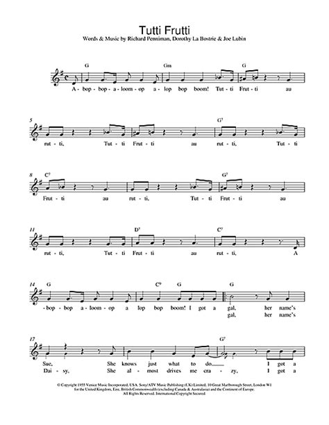 Tutti Frutti Chords By Chuck Berry Melody Line Lyrics And Chords 14583