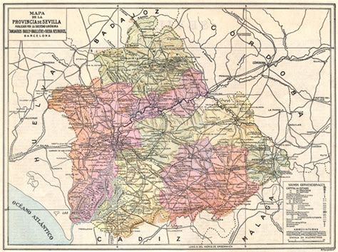 Spain Mapa De La Provincia De Sevilla 1913 Old Antique Vintage Plan Chart