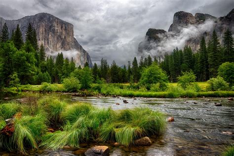 Nature Landscape Mountains Clouds Trees Forest Hdr River Cliff