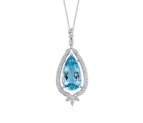 Whatever you're shopping for, we've got it. Pear-Shaped Aquamarine and Diamond Halo Pendant in 18k ...