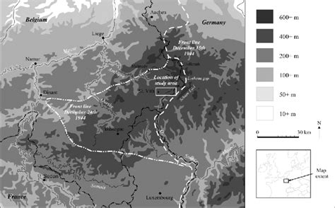 Topographic Map Of The Ardennes Region Showing Location Of Study Area