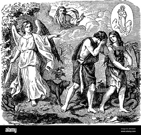 Das Bild Das Die Vertreibung Von Adam Und Seiner Frau Eva Aus Dem Garten Eden Von Jehova Gott