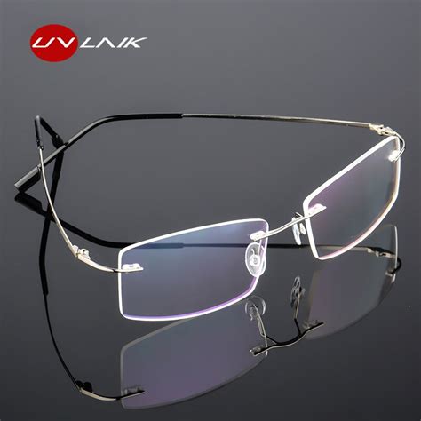 uvlaik flexible alloy titanium glasses frames men business rimless optical frame eye glasses