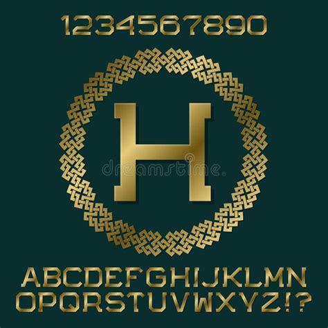 Golden Angular Letters And Numbers With Initial Monogram In Decorative