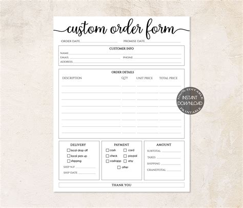 Order Form Editable Crafters Order Form Template Etsy Shop Craft