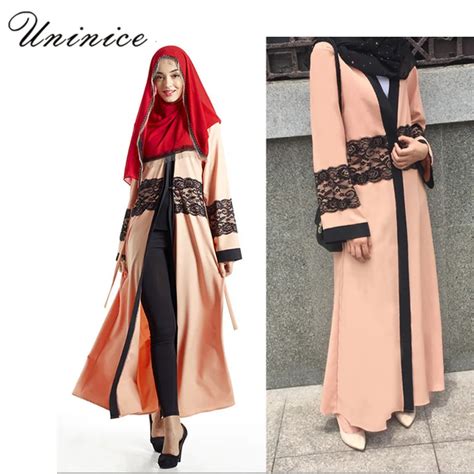 Muslim Maxi Dress Islamic Open Abaya Cardigan Lace Style Long Sleeve Robe Gowns Arab Dubai