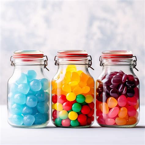 Premium Ai Image Three Glass Jars Of Colorful Candy Sit In A Row