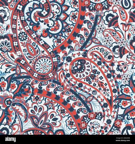 Traditional Indian Paisley Pattern Seamless Vector Background Stock
