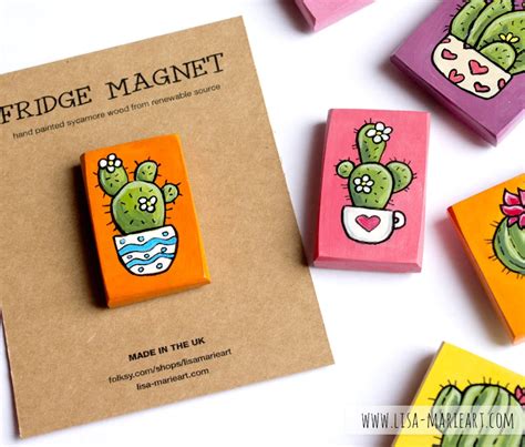 Colourful Hand Painted Cactus Magnets Diy Magnets Fridge Diy Magnets