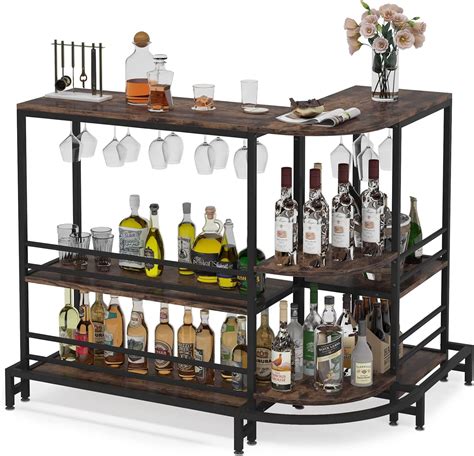 Buy Tribesigns L Shaped Home Bar Unit 3 Tier Liquor Bar Table With Storage And Footrest 433