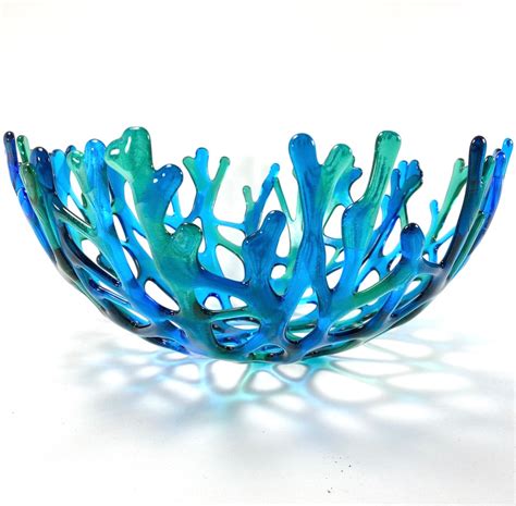 Fused Glass Coral Branch Bowl 11 Lagoon Mixed Blue Etsy