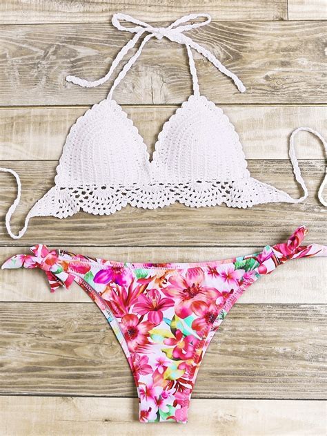 floral print crochet mix and match bikini set