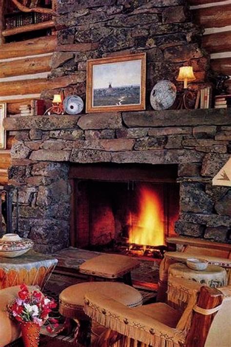 Rustic Fireplaces Cozy Fireplace Fireplace Decor Stone Fireplaces