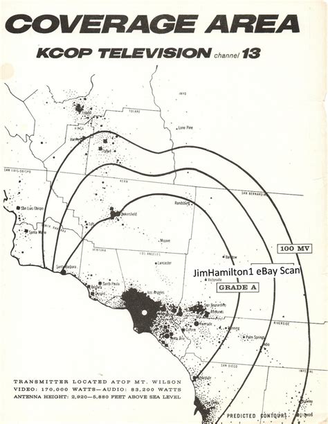 Kcop Tv 13 Los Angeles California Tv Coverage Map Original For Sale