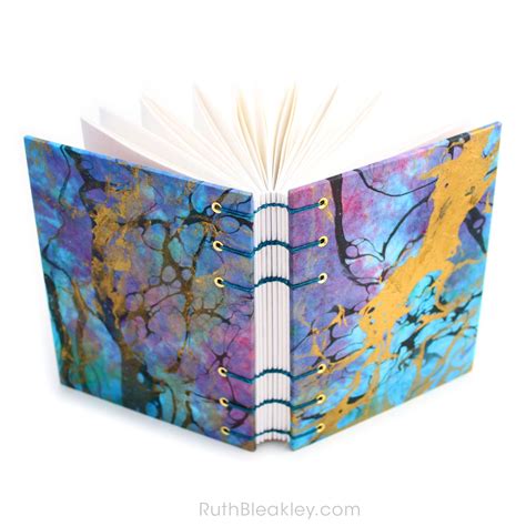 Marbelized Journal With Gold Ink That Lays Flat — Handmade Journal Shop