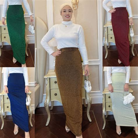 Muslim Women Skirt Full Length Stretch Elasticity Bottoms Solid Color Straight Sheath Bodycon